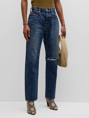 Moussy Vintage Women's Blue Widstoe High Rise Distressed Straight Jeans Size 24